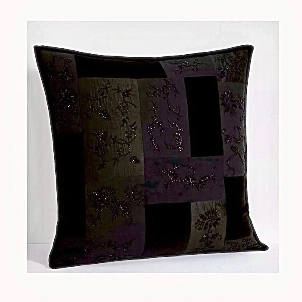 Ralph Lauren New Bohemian Quilt Beaded black Velvet European Sham